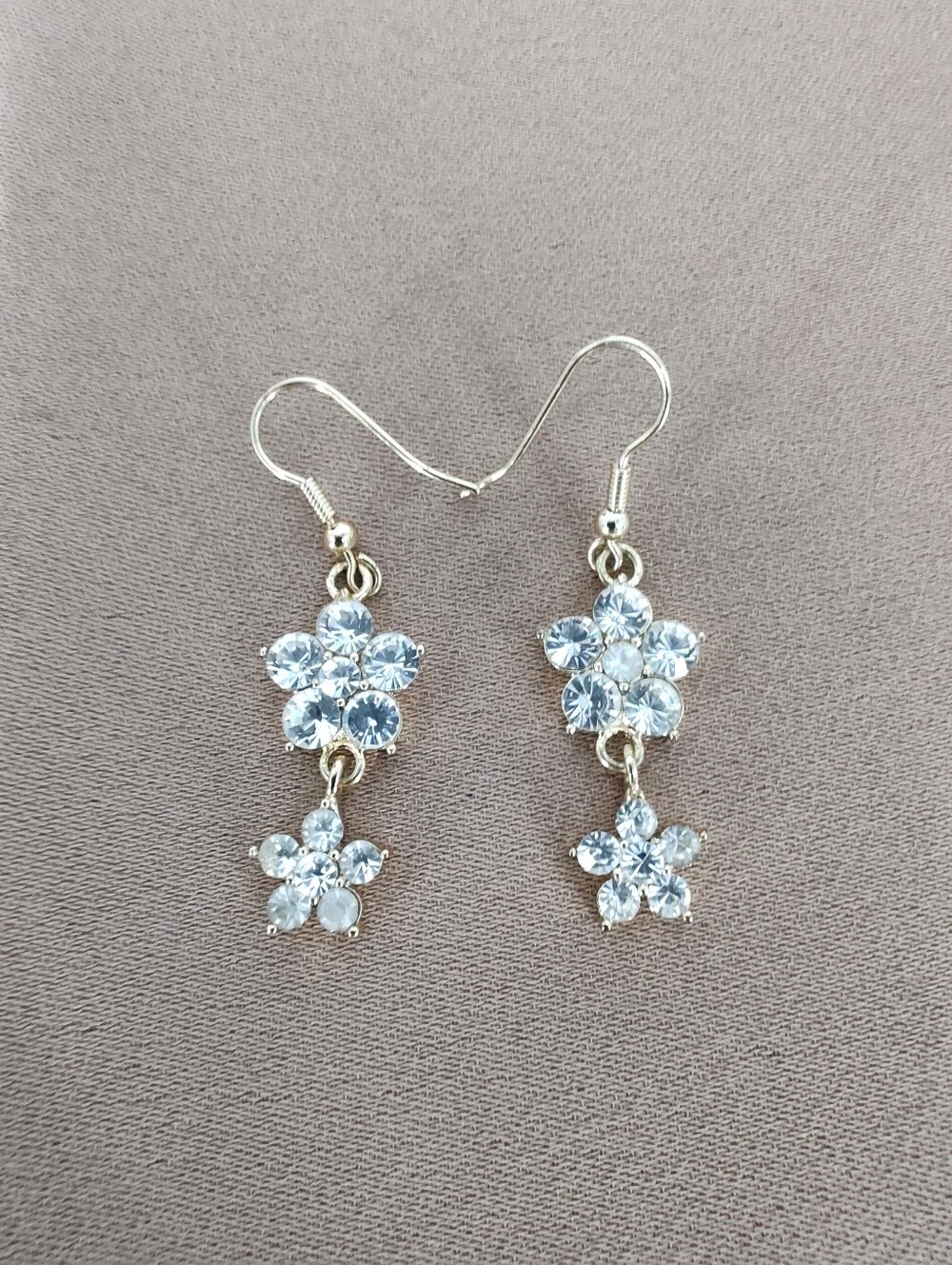 Gold-Tone Clear Crystal Flower Drop Earrings